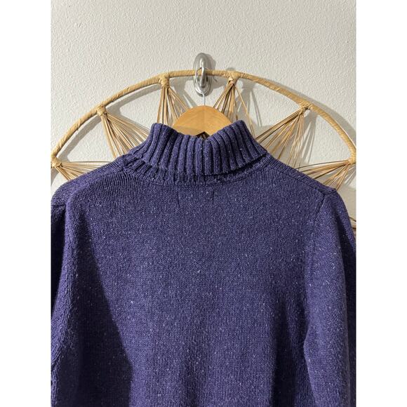 Purple Confetti Soft Cable Knit Fisherman Chunky Turtleneck Sweater  Sz LARGE - Picture 8 of 9